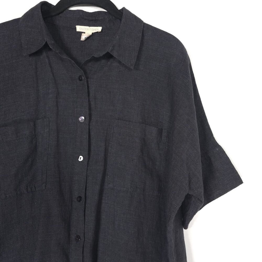 EILEEN FISHER Women's Top Blouse SMALL 100% Organic Linen Dark Blue Shirt S16LOL - Picture 8 of 8